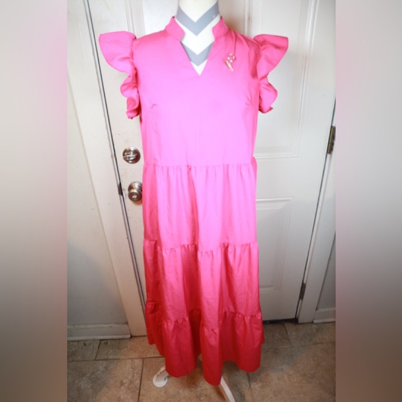 SHEIN hot pink tiered maxi sleeveless dress SIZE 4 - Picture 2 of 4